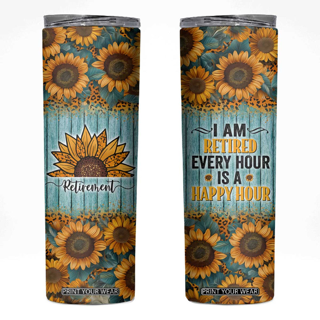 Funny Retirement Gifts For Women Skinny Tumbler Retired Every Hour Is A Happy Hour TB09 Blue Wood Print Your Wear