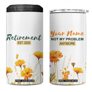 Personalized Retirement Gifts For Women 4 in 1 Can Cooler Tumbler Custom Name Retired 2025 Not My Problem Anymore TB09 One Size: 16 oz Flowers Watercolor Print Your Wear