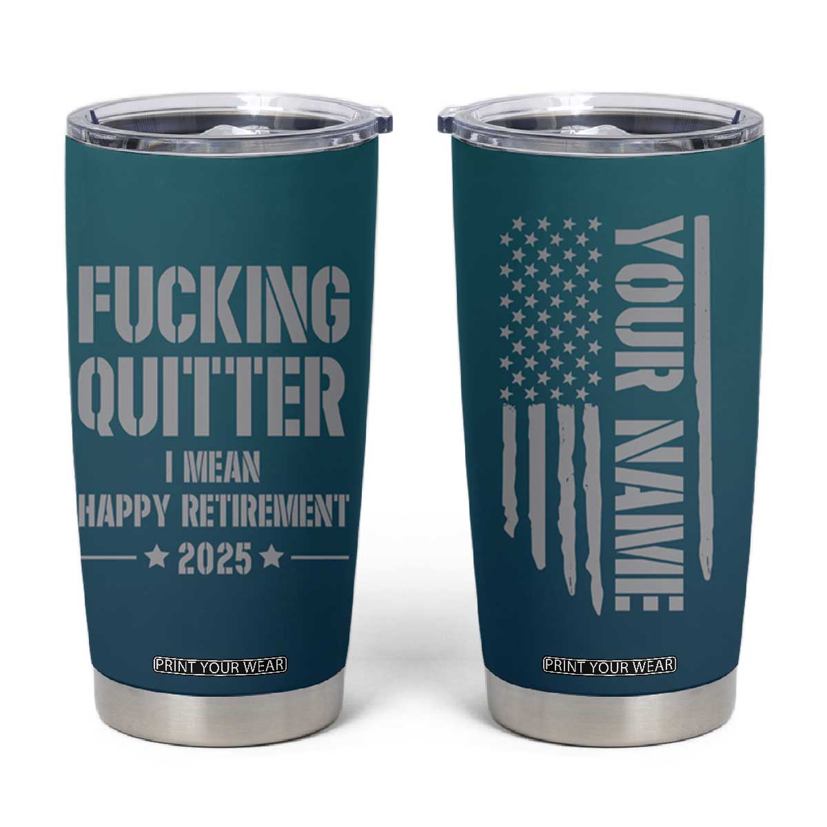 Personalized Retirement Gifts Tumbler Cup Custom Name Fucking Quitter Mean Happy Retirement 2025 TB09 Blue Gradient Print Your Wear