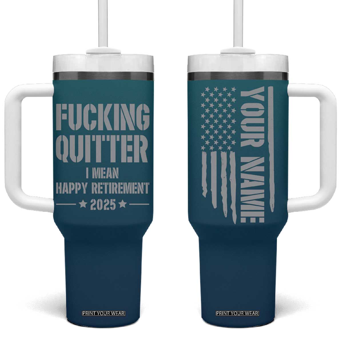 Personalized Retirement Gifts Tumbler With Handle Custom Name Fucking Quitter Mean Happy Retirement 2025 TB09 One Size: 40 oz Blue Gradient Print Your Wear