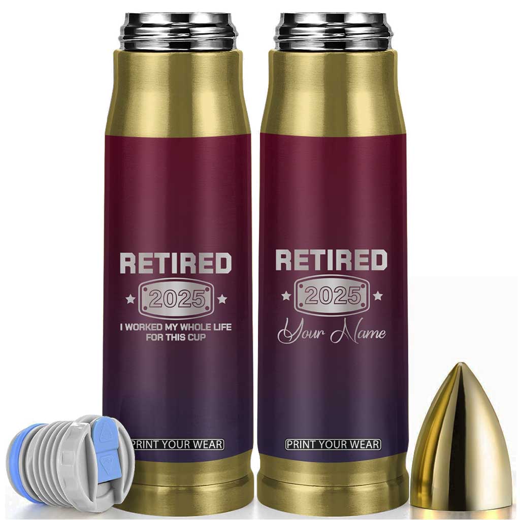 Personalized Retirement Gifts For Men Bullet Tumbler Custom Name Retired 2025 Not My Problem Anymore TB09 Red Dark Blue Gradient Print Your Wear