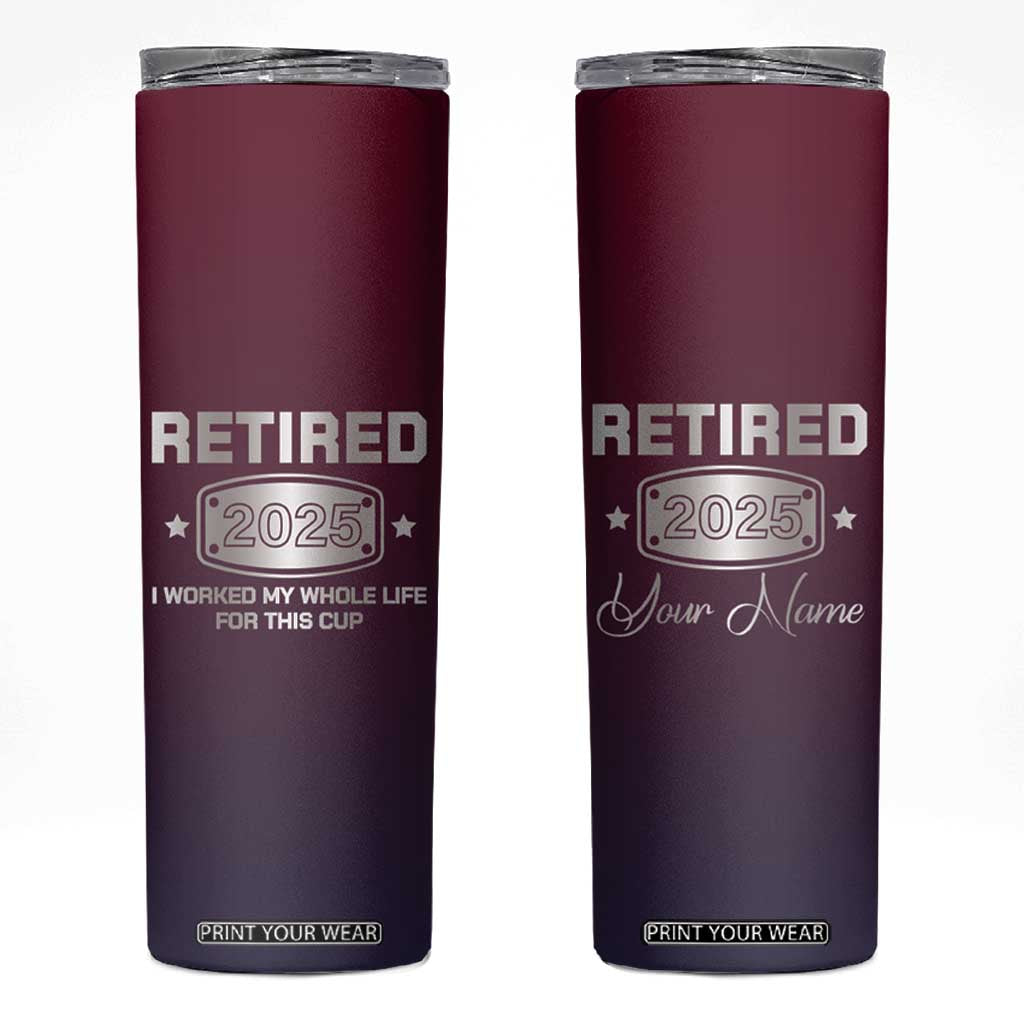 Personalized Retirement Gifts For Men Skinny Tumbler Custom Name Retired 2025 Not My Problem Anymore TB09 Red Dark Blue Gradient Print Your Wear