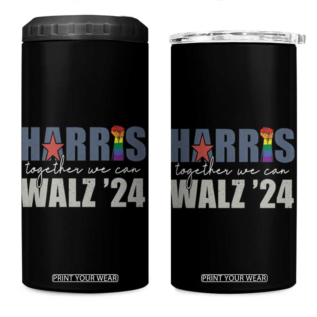 Harris Walz 2024 4 in 1 Can Cooler Tumbler Together We Can LGBT Rights Kamala Support TB09 One Size: 16 oz Black Print Your Wear