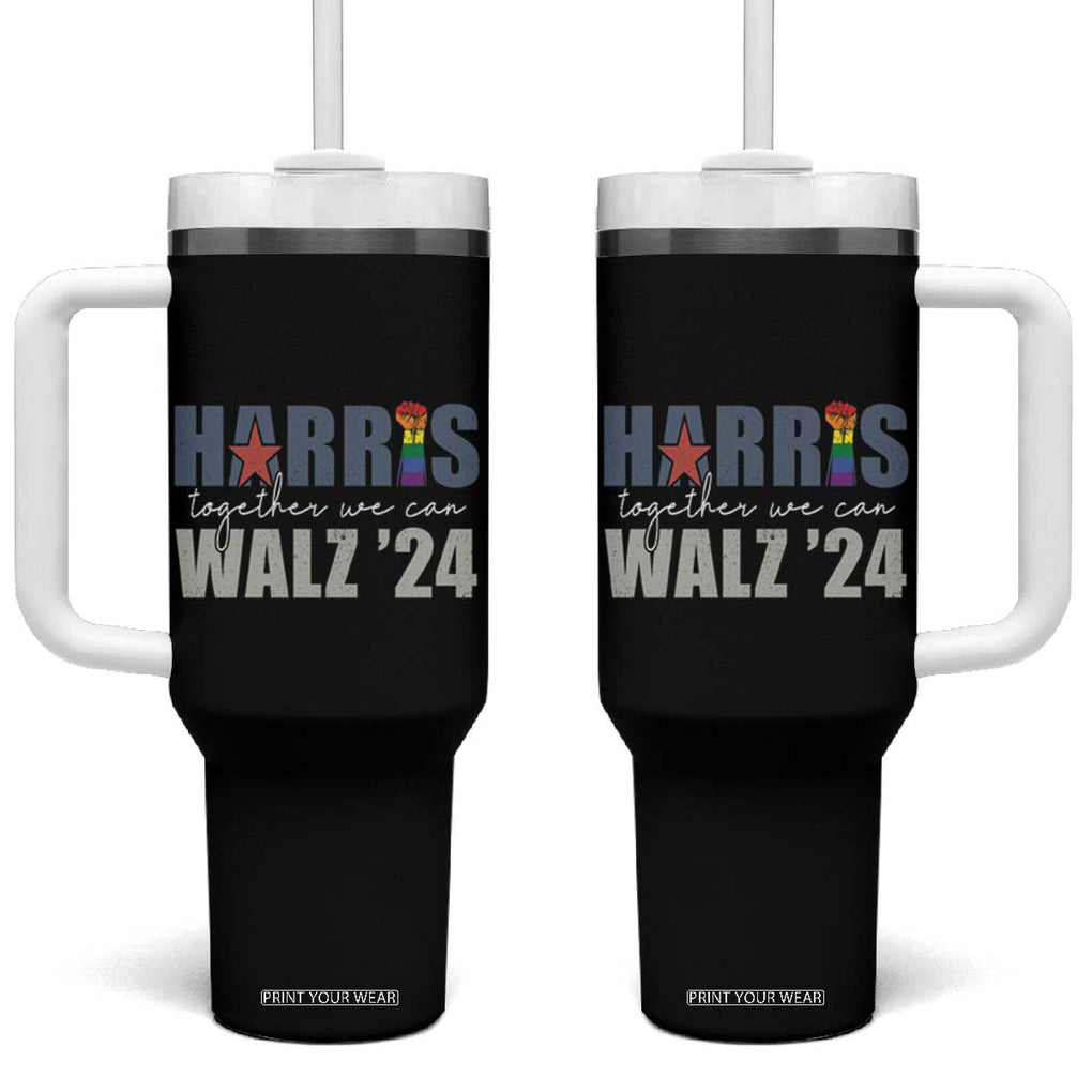 Harris Walz 2024 Tumbler With Handle Together We Can LGBT Rights Kamala Support TB09 One Size: 40 oz Black Print Your Wear