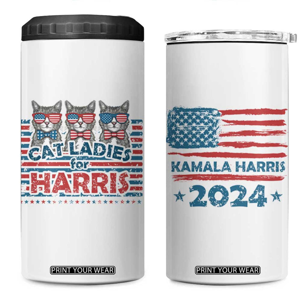 Cat Ladies For Harris 2024 4 in 1 Can Cooler Tumbler Cute Cats Kamala Madam President America Flag TB09 One Size: 16 oz White Print Your Wear