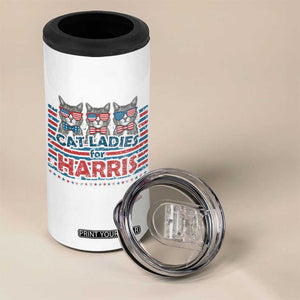 Cat Ladies For Harris 2024 4 in 1 Can Cooler Tumbler Cute Cats Kamala Madam President America Flag TB09 Print Your Wear