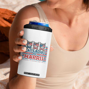 Cat Ladies For Harris 2024 4 in 1 Can Cooler Tumbler Cute Cats Kamala Madam President America Flag TB09 Print Your Wear