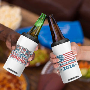 Cat Ladies For Harris 2024 4 in 1 Can Cooler Tumbler Cute Cats Kamala Madam President America Flag TB09 Print Your Wear