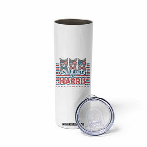 Cat Ladies For Harris 2024 Skinny Tumbler Cute Cats Kamala Madam President America Flag TB09 Print Your Wear