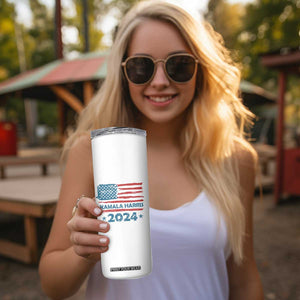 Cat Ladies For Harris 2024 Skinny Tumbler Cute Cats Kamala Madam President America Flag TB09 Print Your Wear