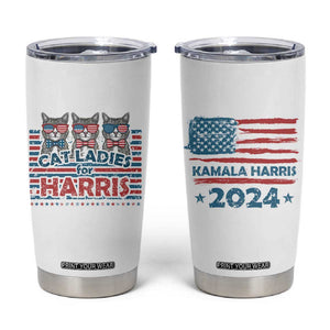 Cat Ladies For Harris 2024 Tumbler Cup Cute Cats Kamala Madam President America Flag TB09 White Print Your Wear