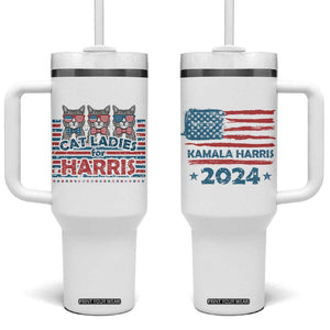 Cat Ladies For Harris 2024 Tumbler With Handle Cute Cats Kamala Madam President America Flag TB09 One Size: 40 oz White Print Your Wear