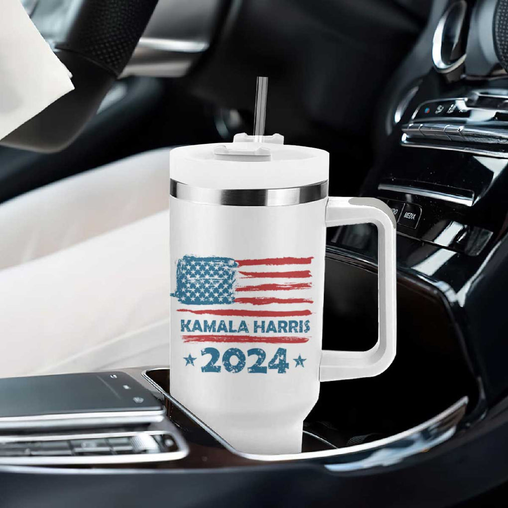 Cat Ladies For Harris 2024 Tumbler With Handle Cute Cats Kamala Madam President America Flag TB09 Print Your Wear