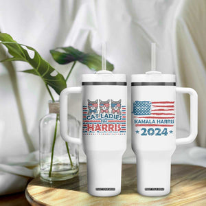 Cat Ladies For Harris 2024 Tumbler With Handle Cute Cats Kamala Madam President America Flag TB09 Print Your Wear