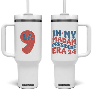 Harris 2024 Tumbler With Handle In My Madam President Era Kamala Groovy TB09 One Size: 40 oz White Print Your Wear