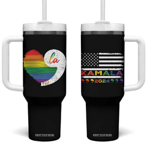 Harris Comma La Tumbler With Handle Kamala 2024 LGBT Rights Rainbow Heart TB09 One Size: 40 oz Black Print Your Wear