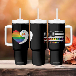 Harris Comma La Tumbler With Handle Kamala 2024 LGBT Rights Rainbow Heart TB09 Print Your Wear