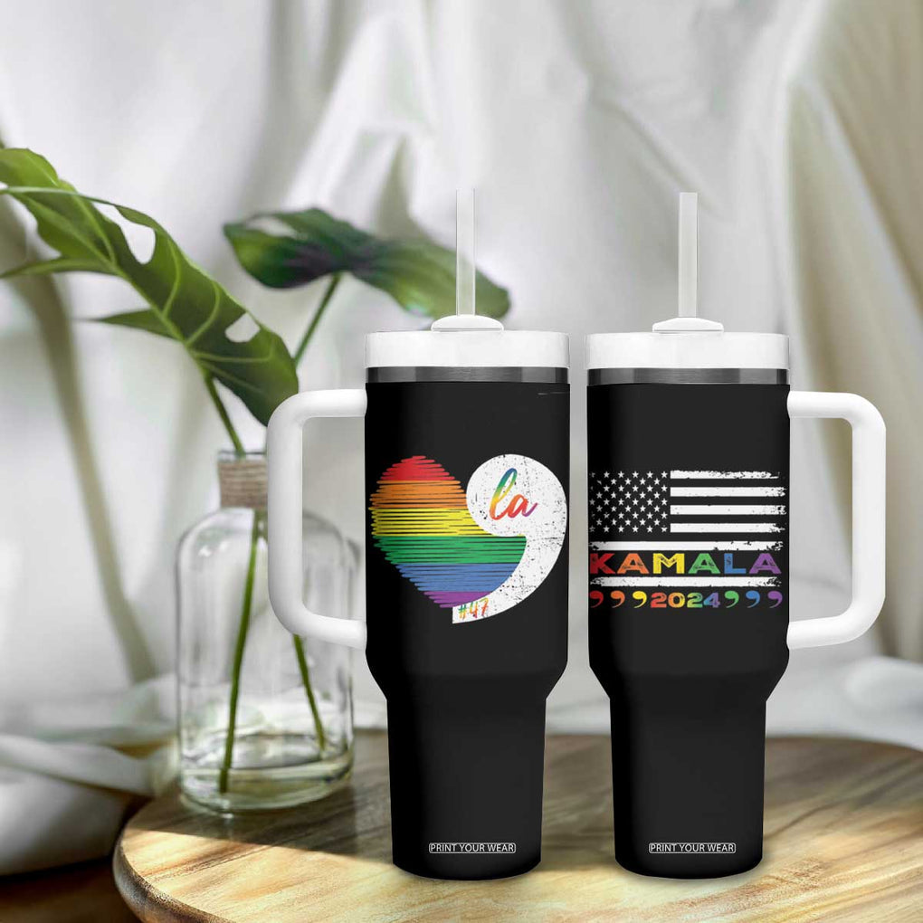 Harris Comma La Tumbler With Handle Kamala 2024 LGBT Rights Rainbow Heart TB09 Print Your Wear