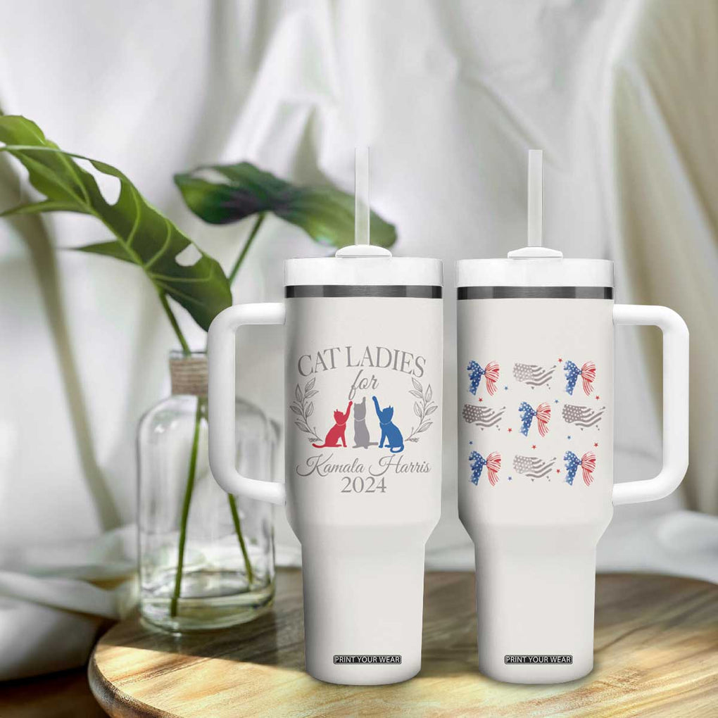 Cat Ladies For Kamala 2024 Tumbler With Handle Harris Madam President America Coquette TB09 Print Your Wear