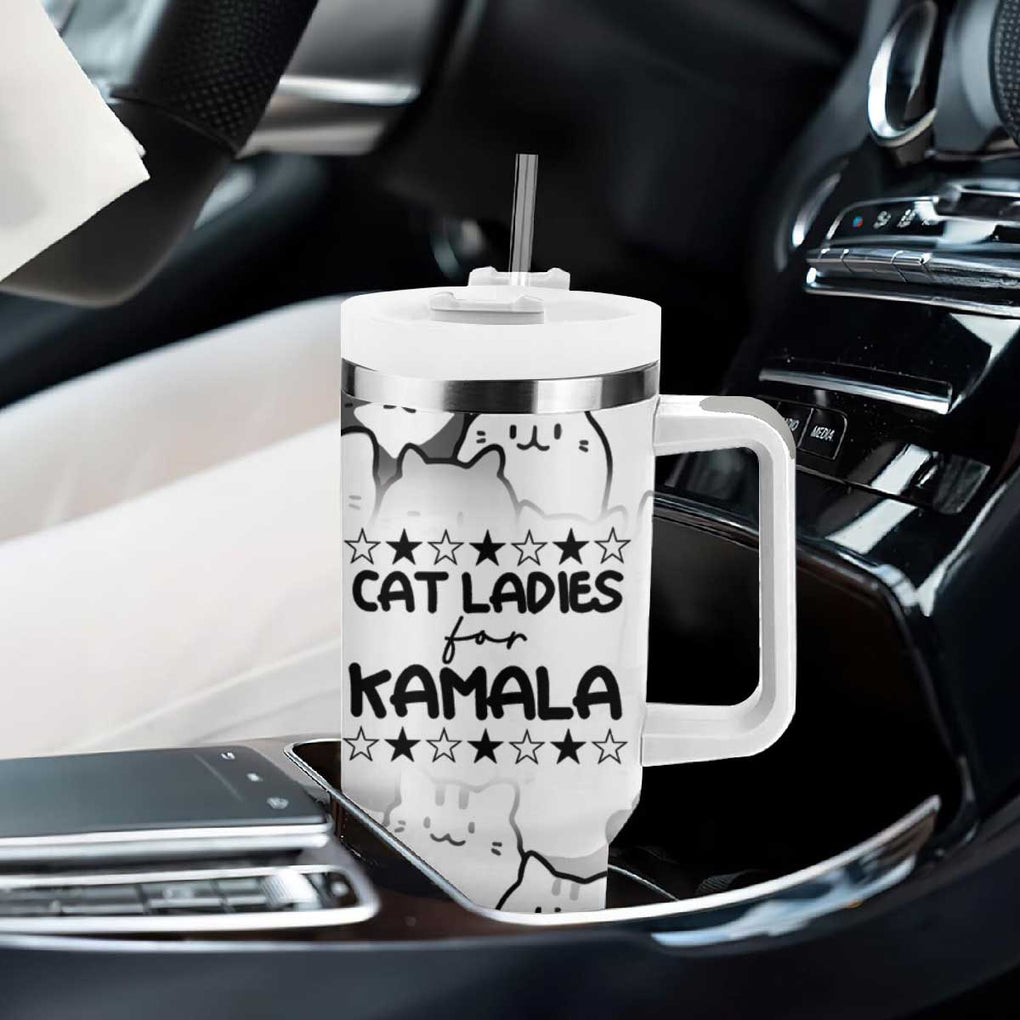 Cat Ladies For Kamala 2024 Tumbler With Handle Cute Cats Harris Madam President TB09 Print Your Wear