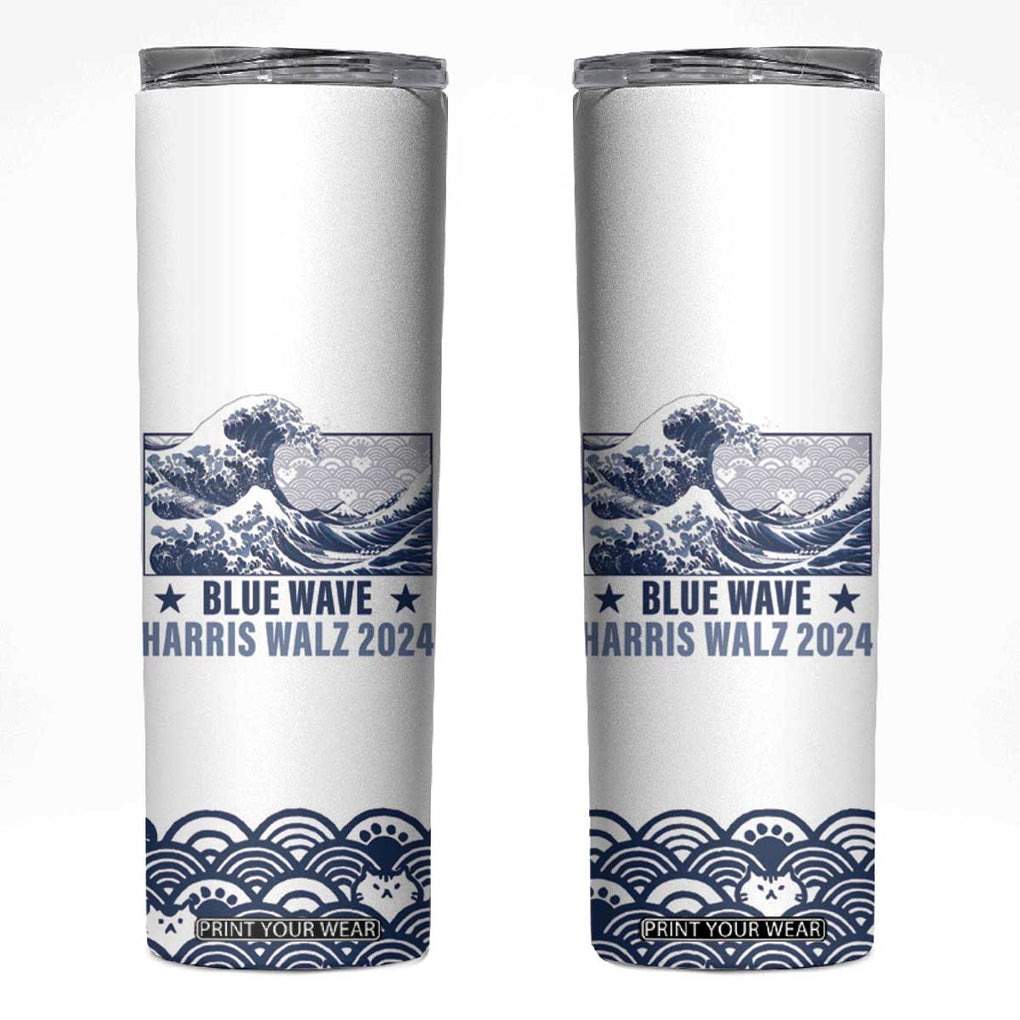 Kamala Blue Wave 2024 Skinny Tumbler Cute Cats Wave Harris Walz TB09 White Print Your Wear