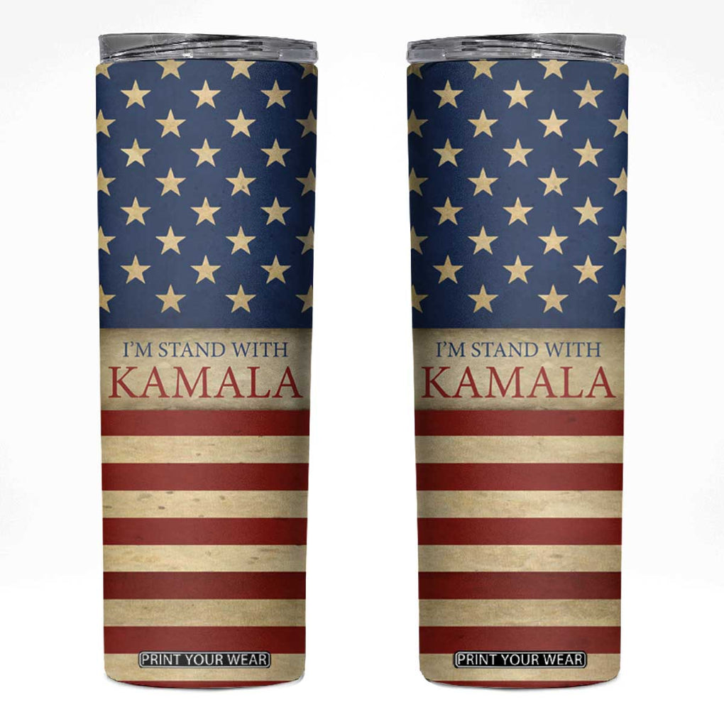 Harris 2024 Skinny Tumbler I'm Stand With Kamala Madam President American Flag TB09 American Flag Print Your Wear