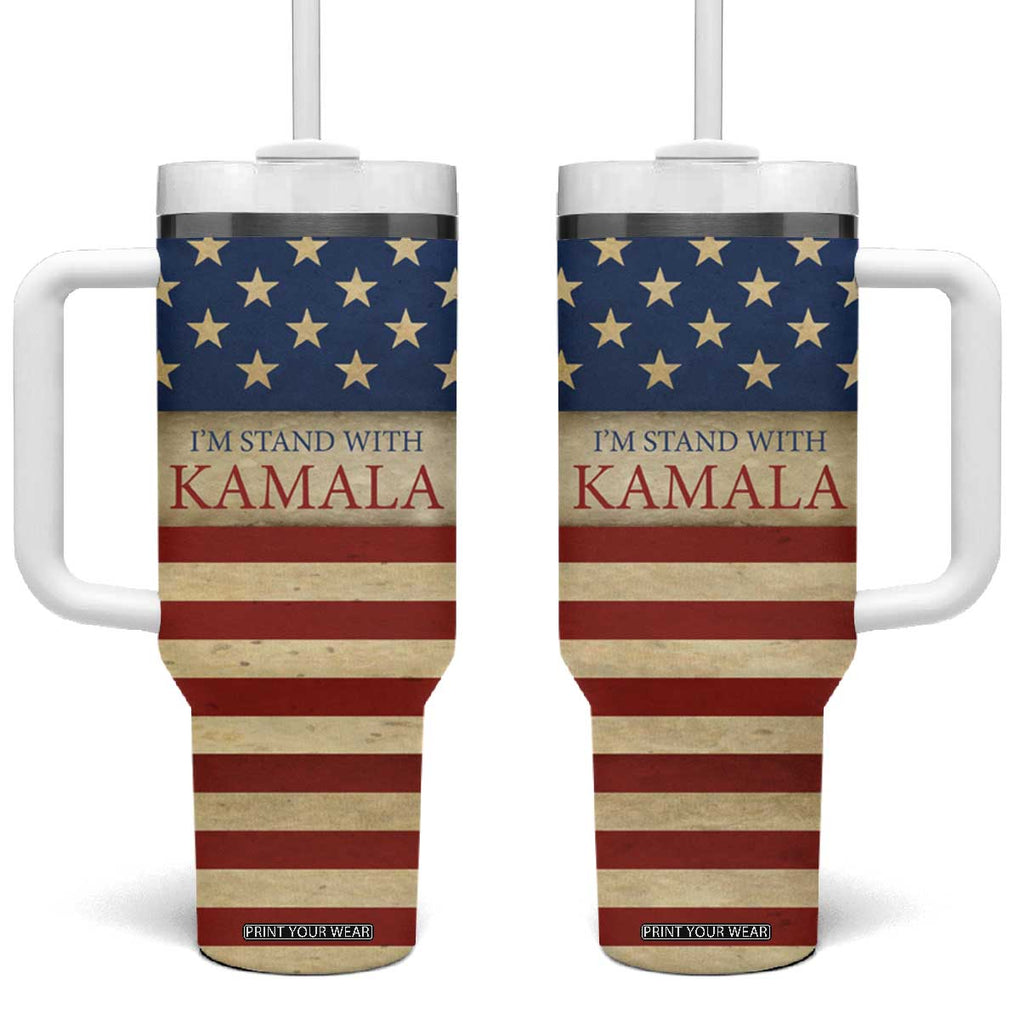 Harris 2024 Tumbler With Handle I'm Stand With Kamala Madam President American Flag TB09 One Size: 40 oz American Flag Print Your Wear