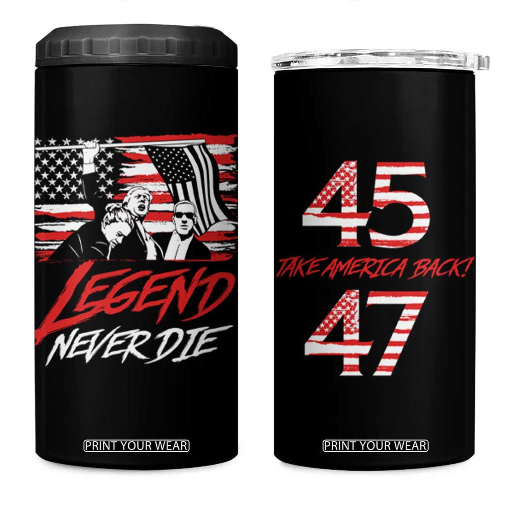 Trump 45 47 4 in 1 Can Cooler Tumbler Legend Never Die US President 2024 Take America Back TB09 One Size: 16 oz Black Print Your Wear