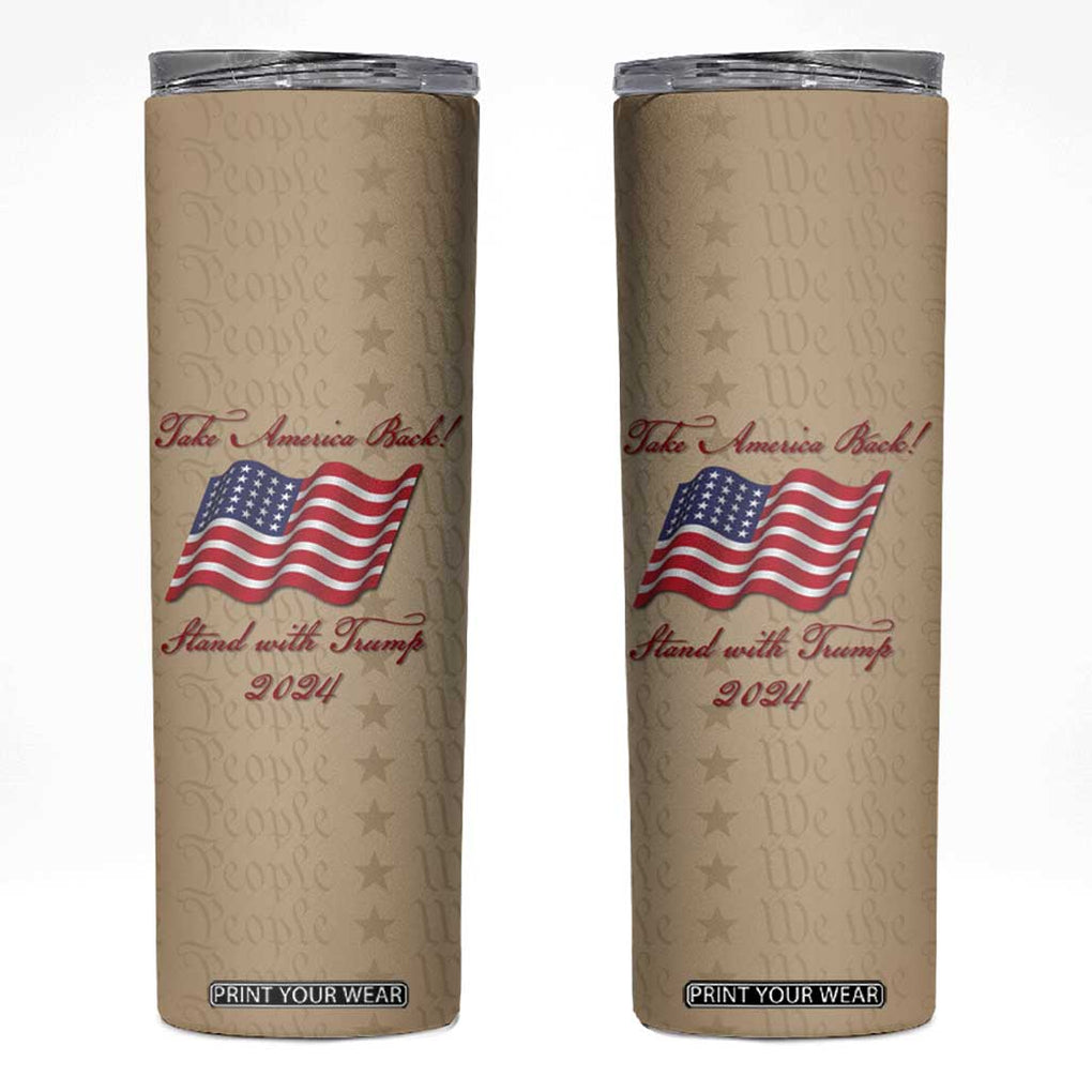 Trump 2024 Skinny Tumbler Take America Back Stand With Trump TB09 Old Paper Print Your Wear