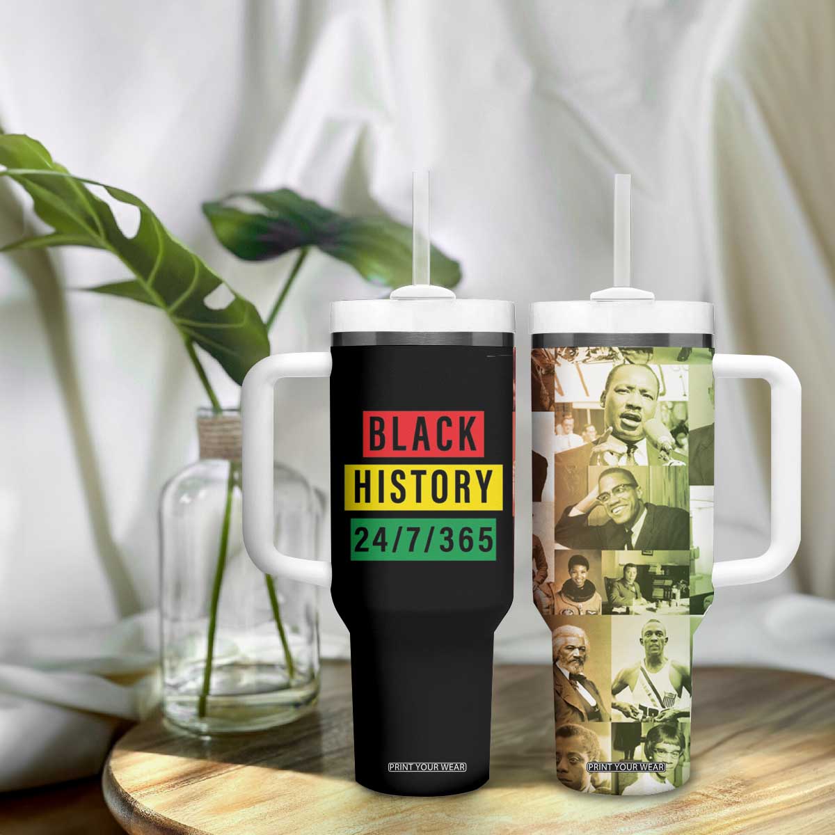 Black Pride Tumbler With Handle Black History 24/7/365 Melanin Civil Rights Leaders TB09 Print Your Wear