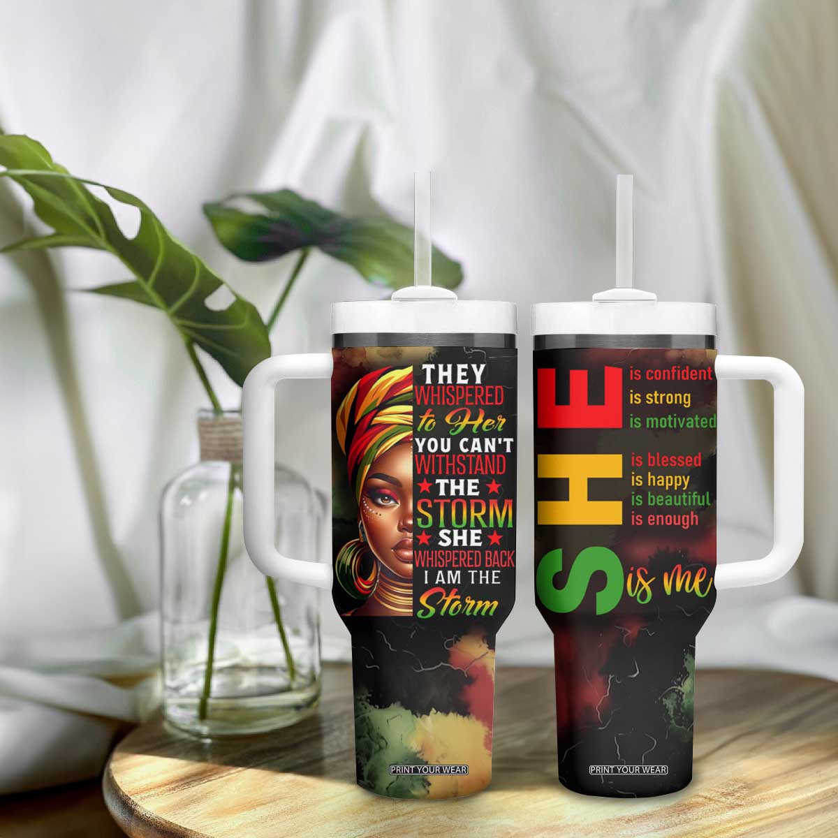 Black Women Tumbler With Handle Confident Strong She Is Me Gift For Her TB09 Print Your Wear