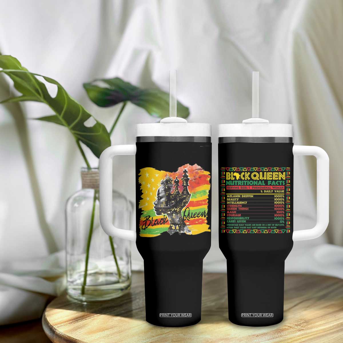 Black Women Tumbler With Handle Black Queen Nutrition Facts Gift for Her TB09 Print Your Wear