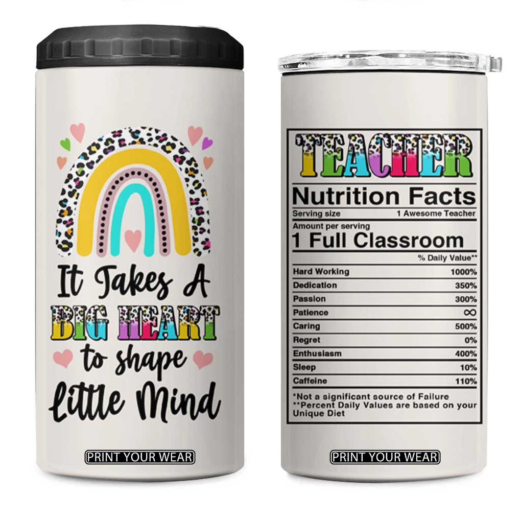 Teacher 4 in 1 Can Cooler Tumbler It Takes A Big Heart To Shape Little Minds TB09 One Size: 16 oz Beige Print Your Wear