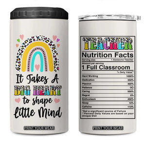 Teacher 4 in 1 Can Cooler Tumbler It Takes A Big Heart To Shape Little Minds TB09 One Size: 16 oz Beige Print Your Wear