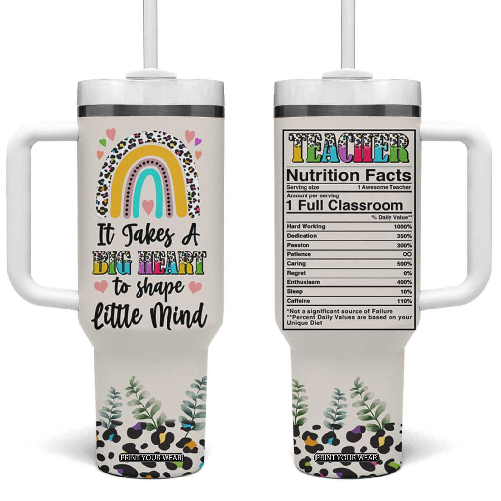 Teacher Tumbler With Handle It Takes A Big Heart To Shape Little Minds TB09 One Size: 40 oz Beige Print Your Wear