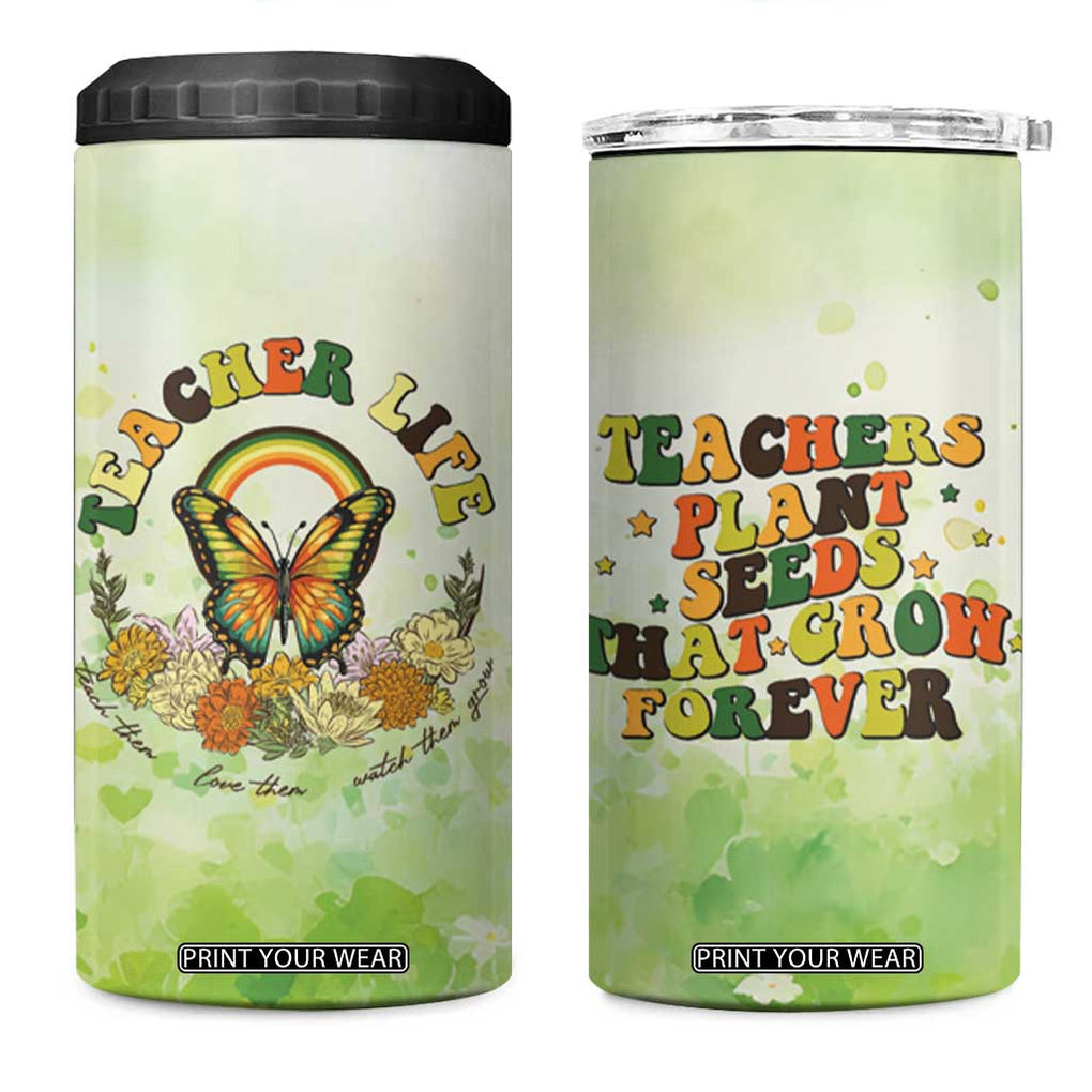 Teacher Life 4 in 1 Can Cooler Tumbler Teacher Plant Seeds That Grow Forever TB09 One Size: 16 oz Green Print Your Wear