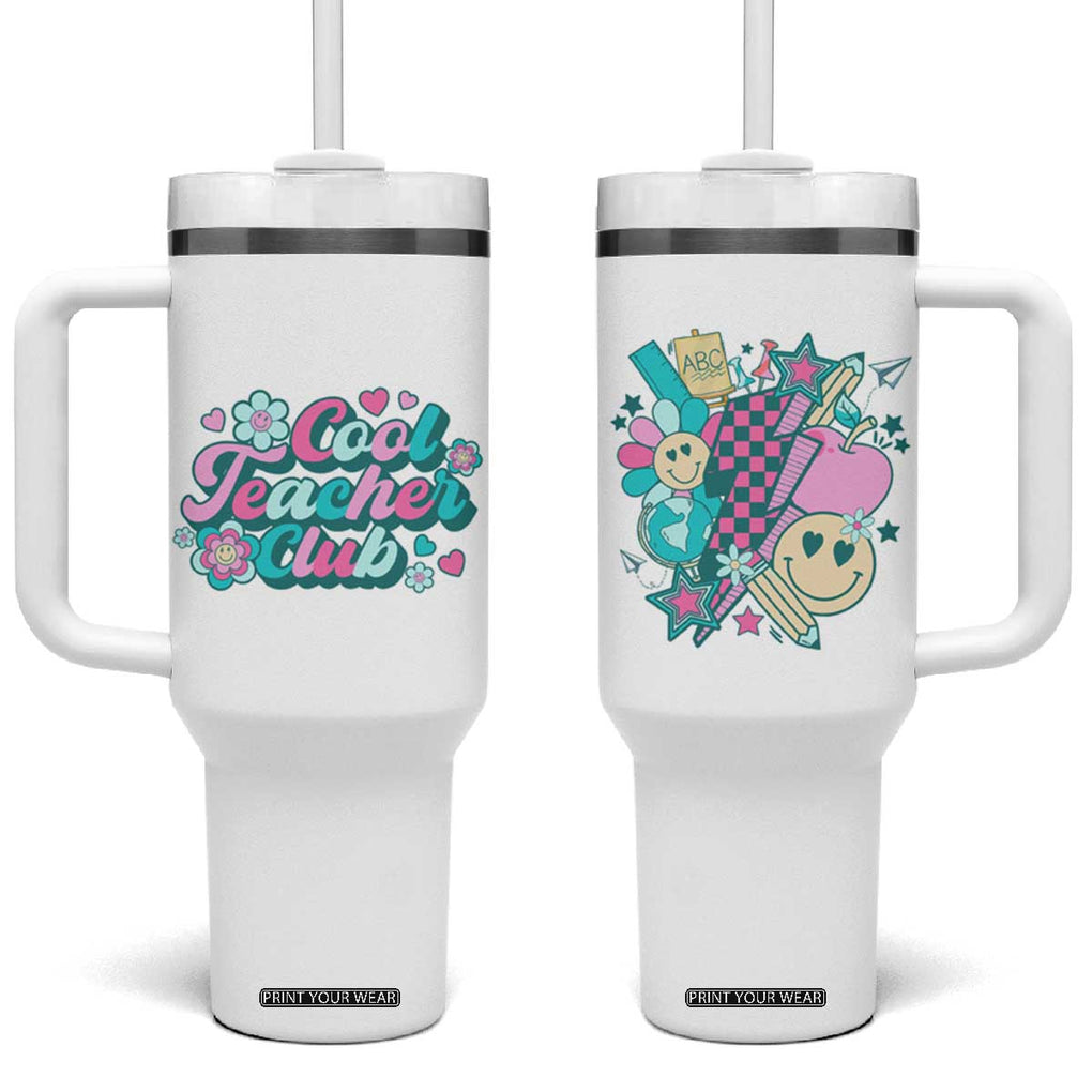 Cool Teacher Club Retro Groovy Tumbler With Handle TB09 One Size: 40 oz White Print Your Wear