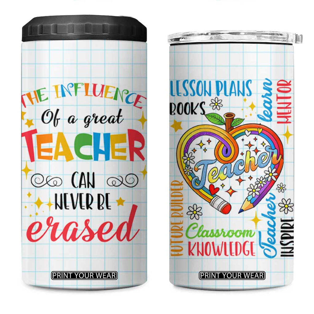 Teacher 4 in 1 Can Cooler Tumbler The Influence Of A Great Teacher Can Never Be Erased TB09 One Size: 16 oz White Print Your Wear