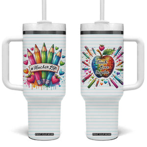 Teacher Life Tumbler With Handle Teach Love Inspire Back To School TB09 One Size: 40 oz White Print Your Wear