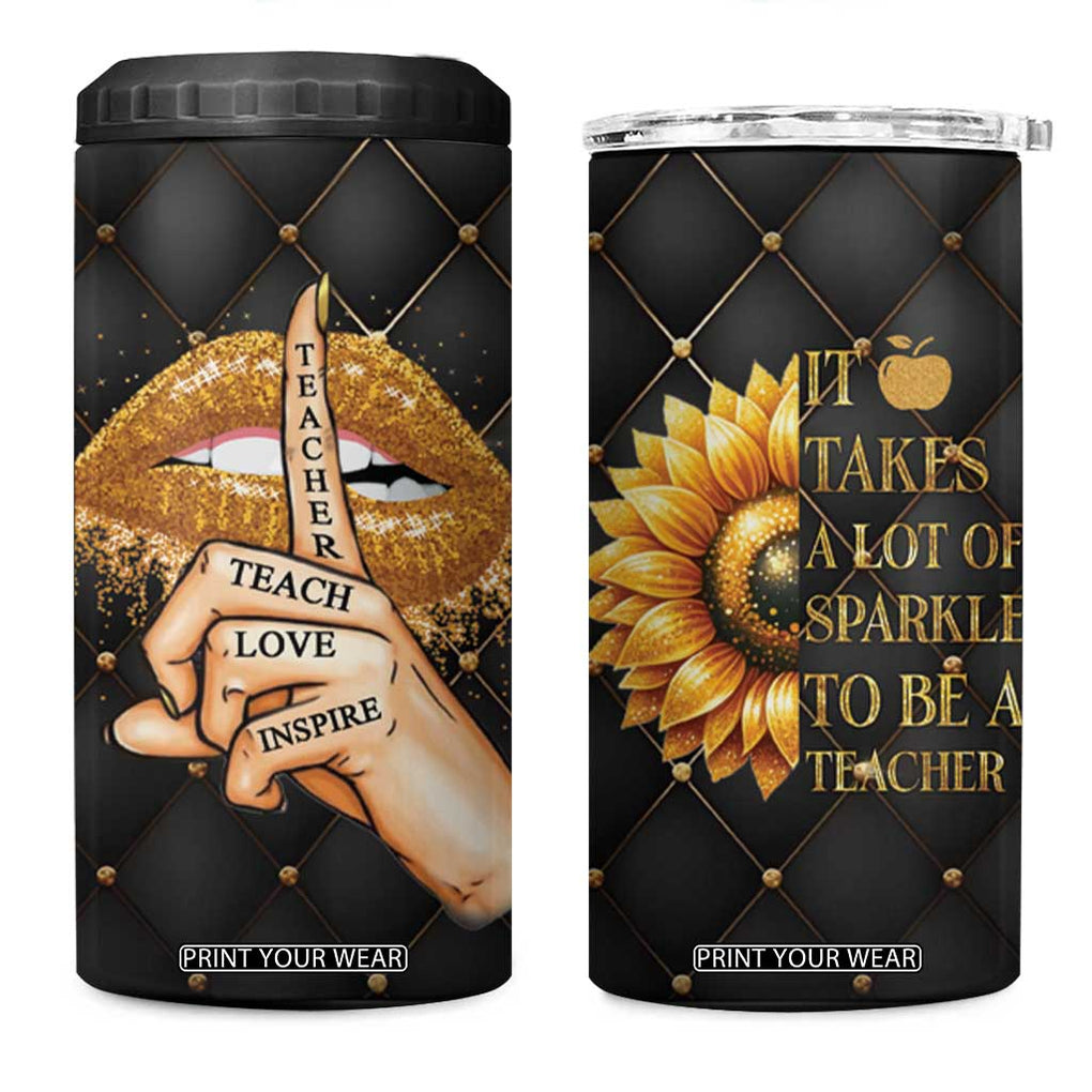 Teacher 4 in 1 Can Cooler Tumbler It Takes A Lot Of Sparkle To Be A Teacher TB09 One Size: 16 oz Black Print Your Wear