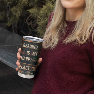 Book Lover Tumbler Cup Reading Is My Happy Place Vintage Bookshelf TB09 Print Your Wear