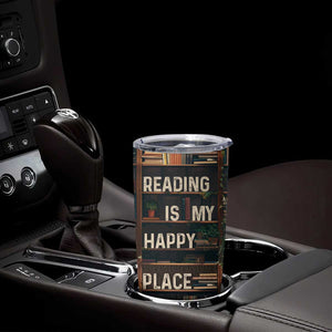 Book Lover Tumbler Cup Reading Is My Happy Place Vintage Bookshelf TB09 Print Your Wear