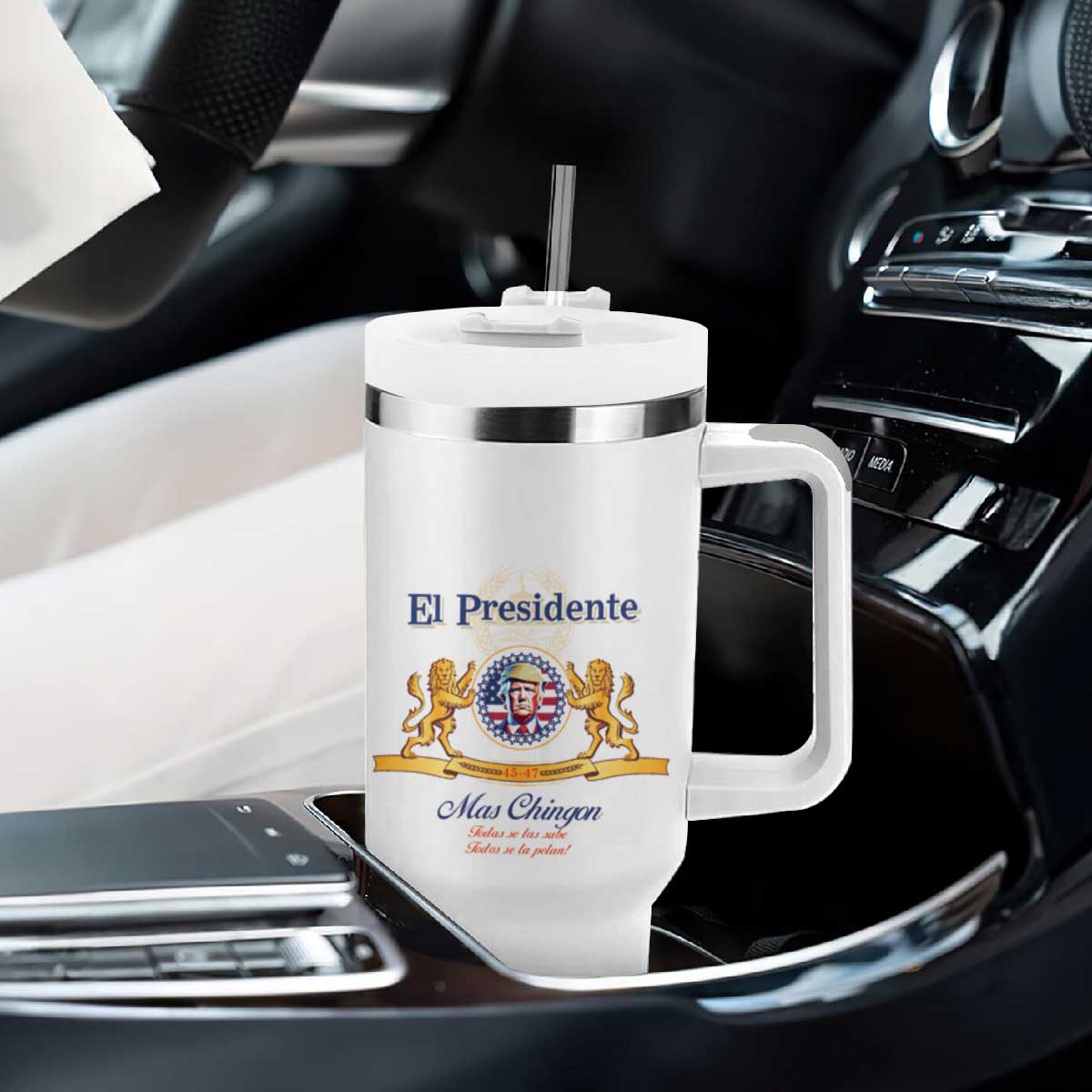 Trump 45 47 Tumbler With Handle El Presidente Mas Chingon Best President Patriotic Beer Lover TB09 Print Your Wear