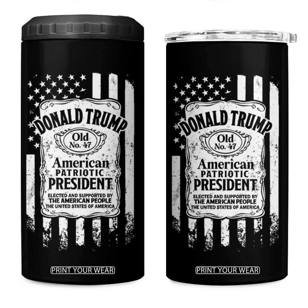 Trump 2024 4 in 1 Can Cooler Tumbler American Patriotic President 47 Whiskey Lover Patriotic TB09 One Size: 16 oz Black Print Your Wear