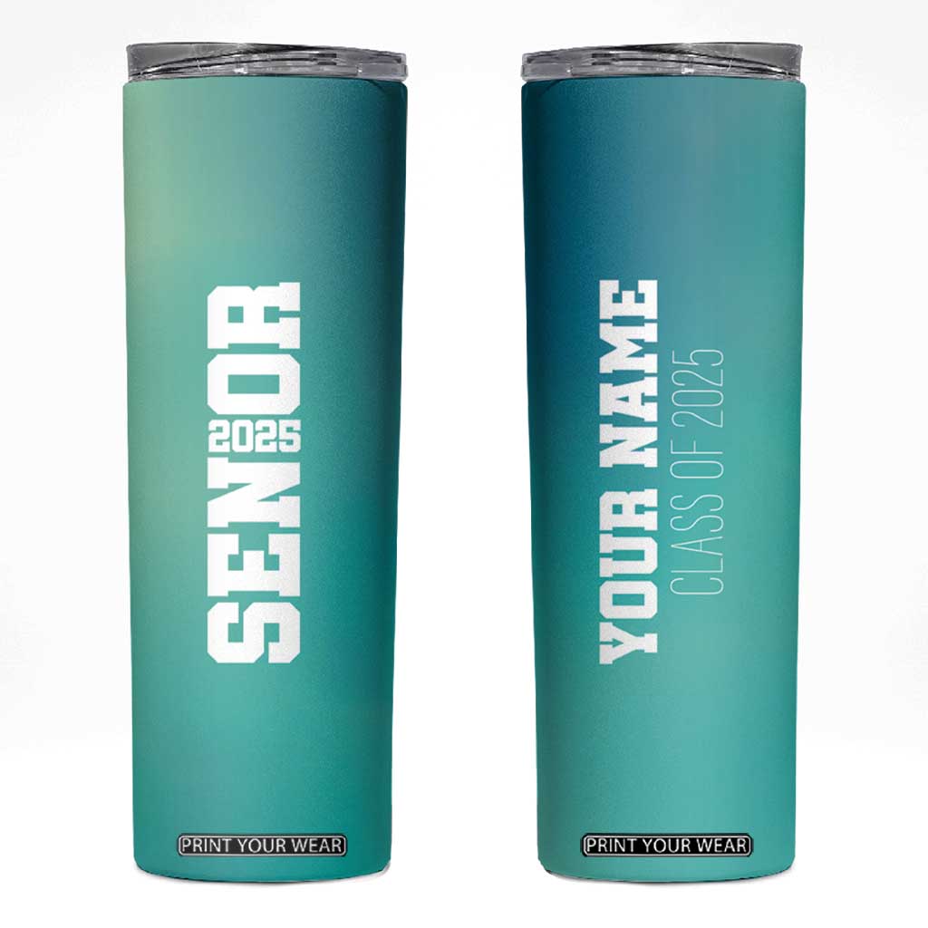 Personalized Graduation Gifts Skinny Tumbler Custom Name Seniors Class Of 2025 TB09 Blue Green Gradient Print Your Wear