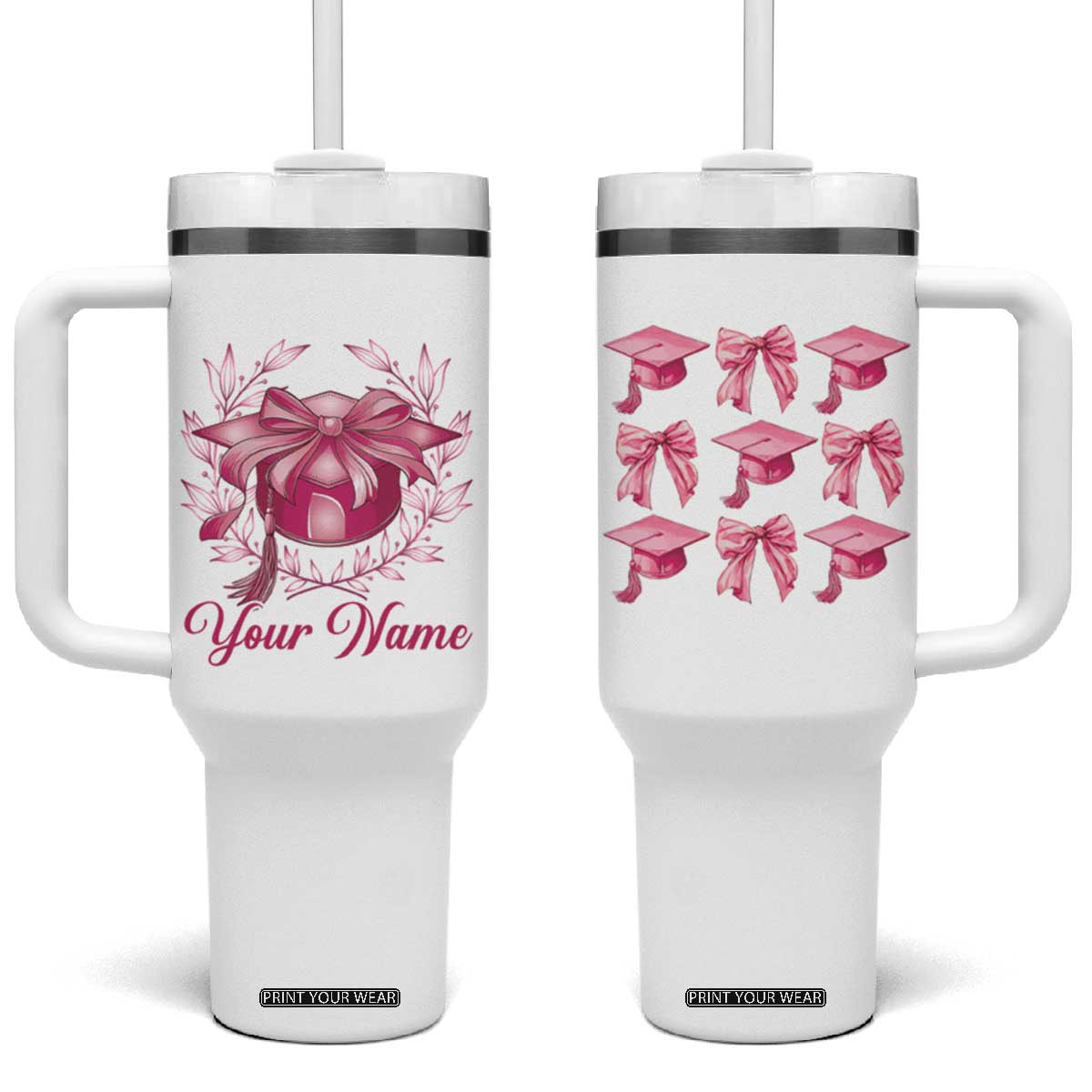 Personalized Graduation Gifts For Women Tumbler With Handle Custom Name Coquette Bow Seniors Class Of 2025