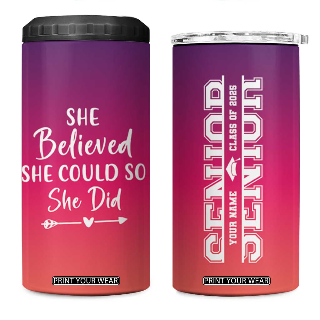 Personalized Graduation Gifts For Her 4 in 1 Can Cooler Tumbler Custom Name She Believed She Could So She Did Seniors Class Of 2025 TB09 One Size: 16 oz Purple Orange Gradient Print Your Wear