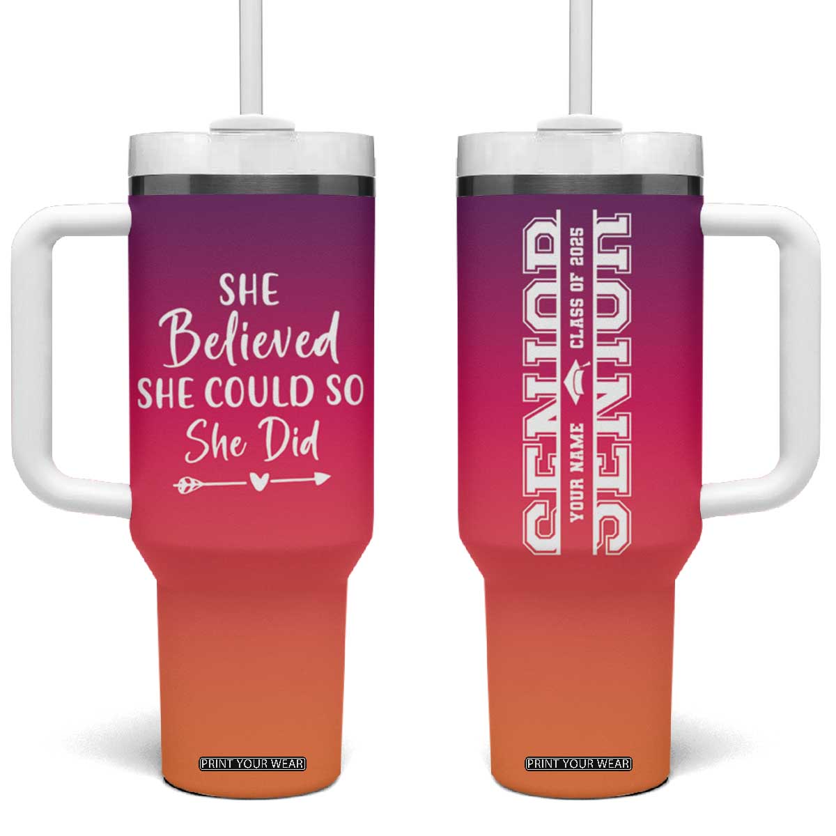 Personalized Graduation Gifts For Her Tumbler With Handle Custom Name She Believed She Could So She Did Seniors Class Of 2025