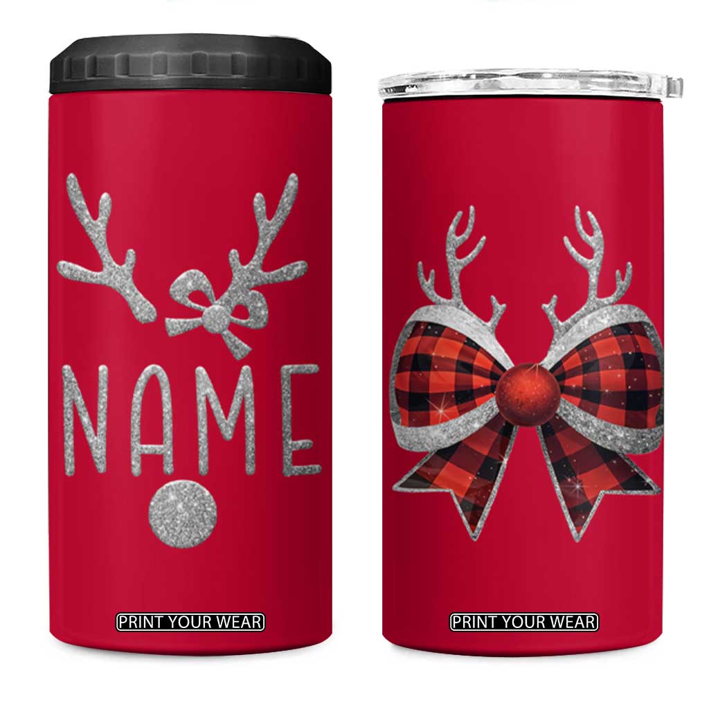 Personalized Christmas 4 in 1 Can Cooler Tumbler Custom Name Cute Reindeer Girly Bow TB09 One Size: 16 oz Red Print Your Wear