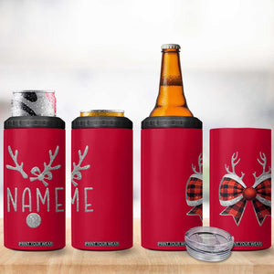 Personalized Christmas 4 in 1 Can Cooler Tumbler Custom Name Cute Reindeer Girly Bow TB09 Print Your Wear